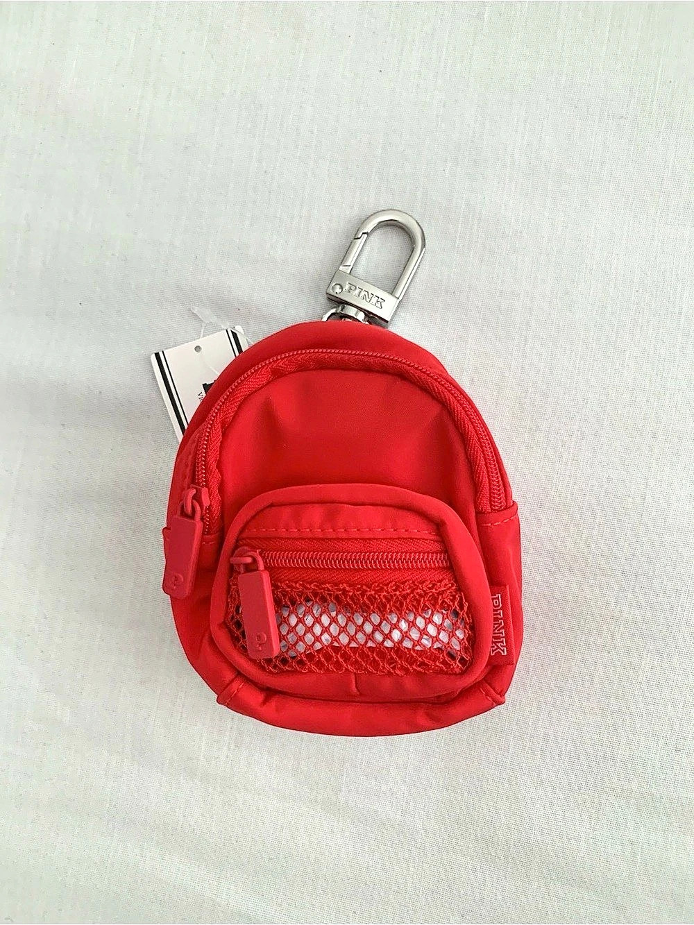 PINK Victoria's Secret Mini Backpack Keychain Charm Bright Vermilion Red